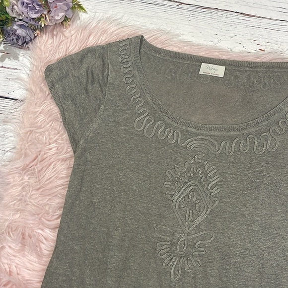 WRAP London Linen Embroidered Ruffle Trim Gray Tunic - Picture 9 of 9